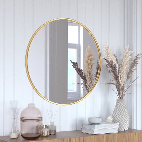 Flash Furniture 30" Round Gold Metal Framed Accent Wall Mirror HFKHD-0GD-CRE8-491315-GG - main